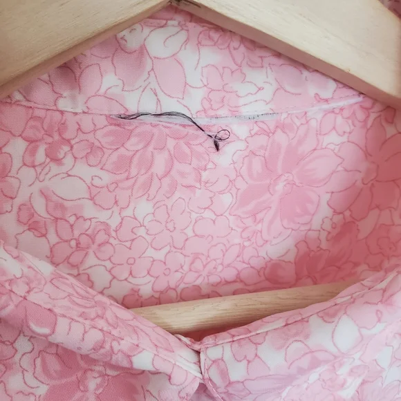 Vintage Polyester Shirt Women's L Pink Floral All Over Print - Picture 6 of 12